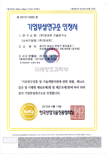 Certificate of Corporate R & D Center
